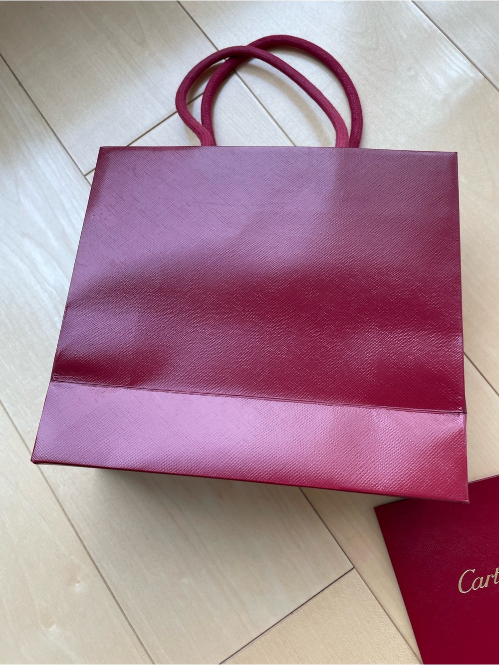 Cartier Gift Bag size 8" x 7" x 3" Red/Red Cord Handles And Receipt Envelope - Picture 4 of 16